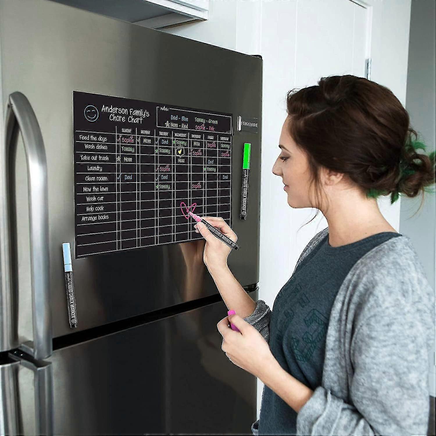 Magnetic Black Dry Erase Chore Chart, 17x12", Fridge-Compatible, Daily Responsibility Board for Toddlers and Teens