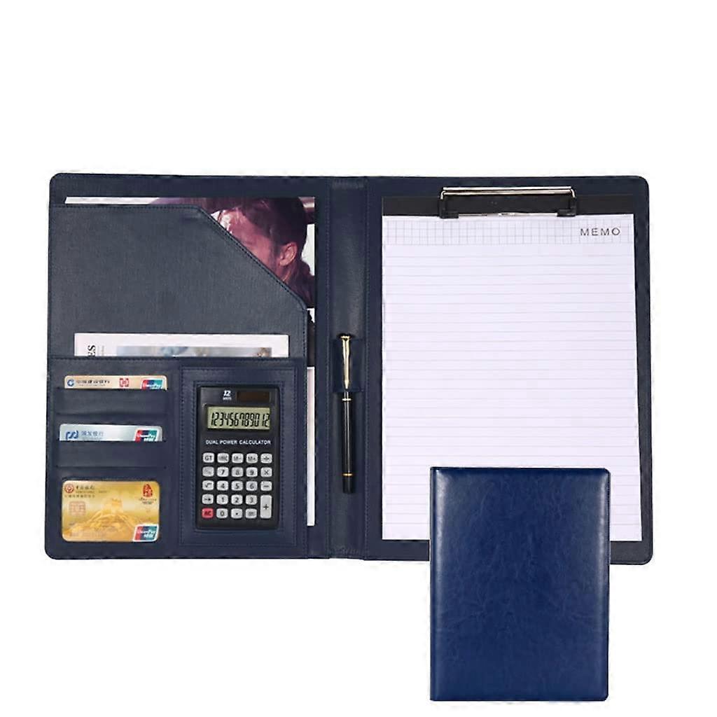 Conference Folder A4 Size, Travel Document Organizer, Faux Leather, Blue, Notepad Holder, Resume and Interview Document Case
