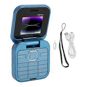 Portable Flip Phone 2G: Dual SIM, 3 Card Slots, Large Buttons, 1000mAh, Blue
