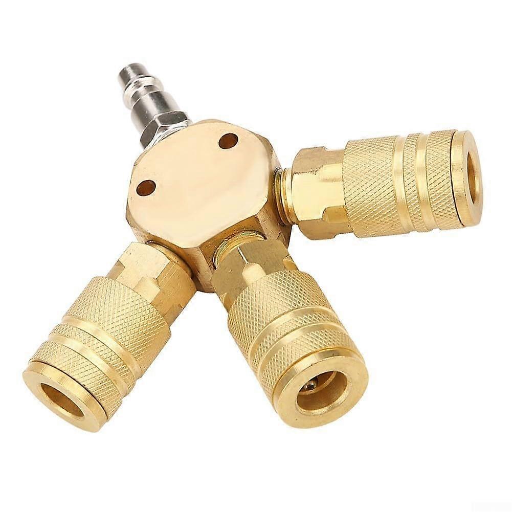 Industrial 3-Way Air Distributor 1/4 Inch NPT Brass Quick Coupling 6-Ball Design Compatible with Air Compressor Hoses