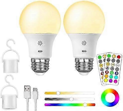 Rechargeable LED Light Bulb with Remote, 8W Smart RGB Color Changing, 9+3 Color Temp, E27 Dimmable Touch Control Bulb with Timer
