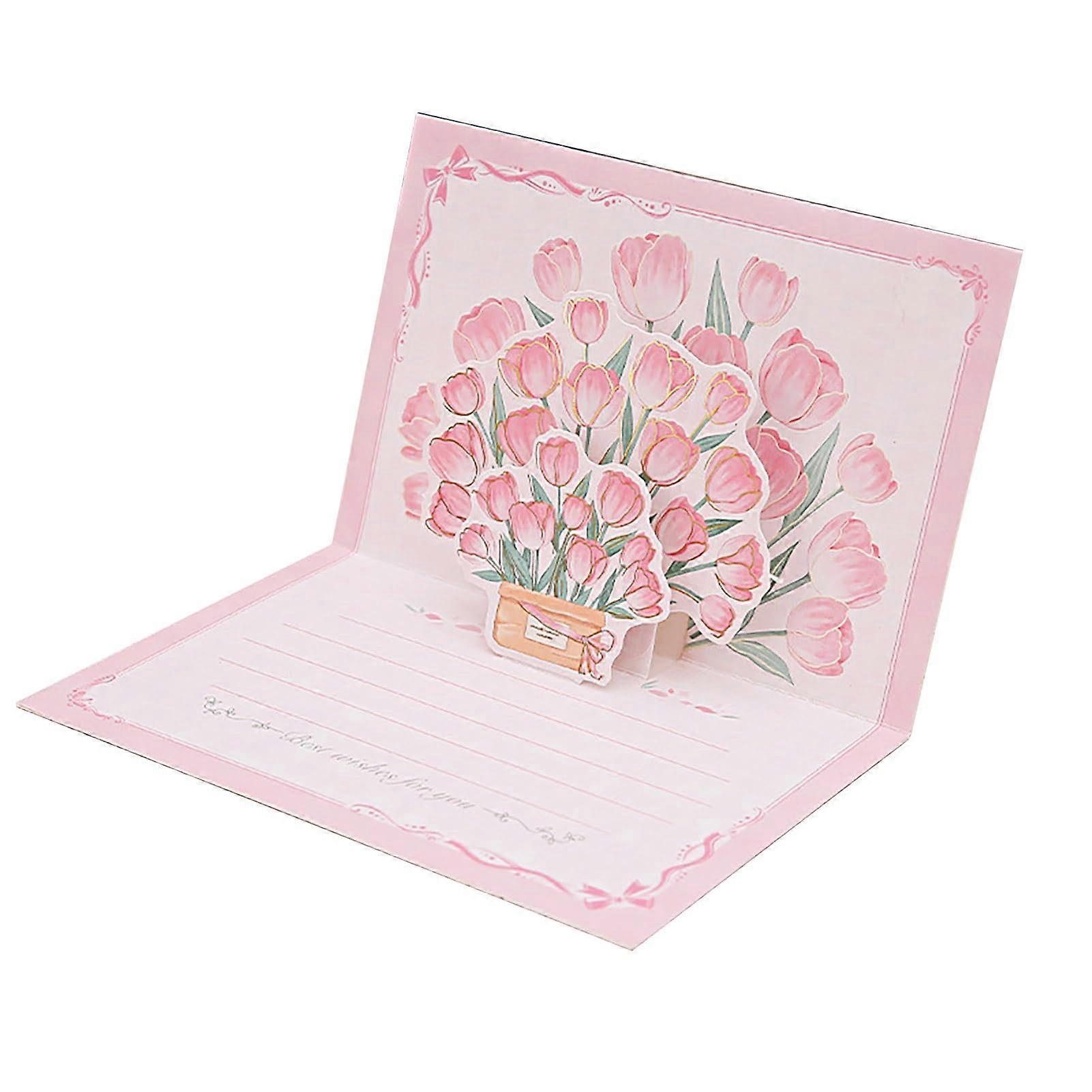 Handmade 3D Pop Up Greeting Card with Flower Bouquet Rose Sunflower Tulip for Mother’s Day Graduation