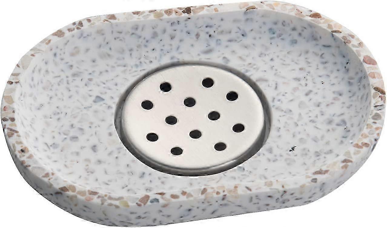 Terrazzo Double Layer Soap Dish with Drainage for Bathroom, Shower, Kitchen