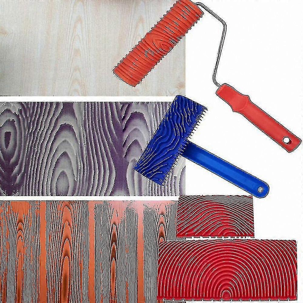 4-Piece Wood Texture Roller Set with Handles for Painting and Craft Projects