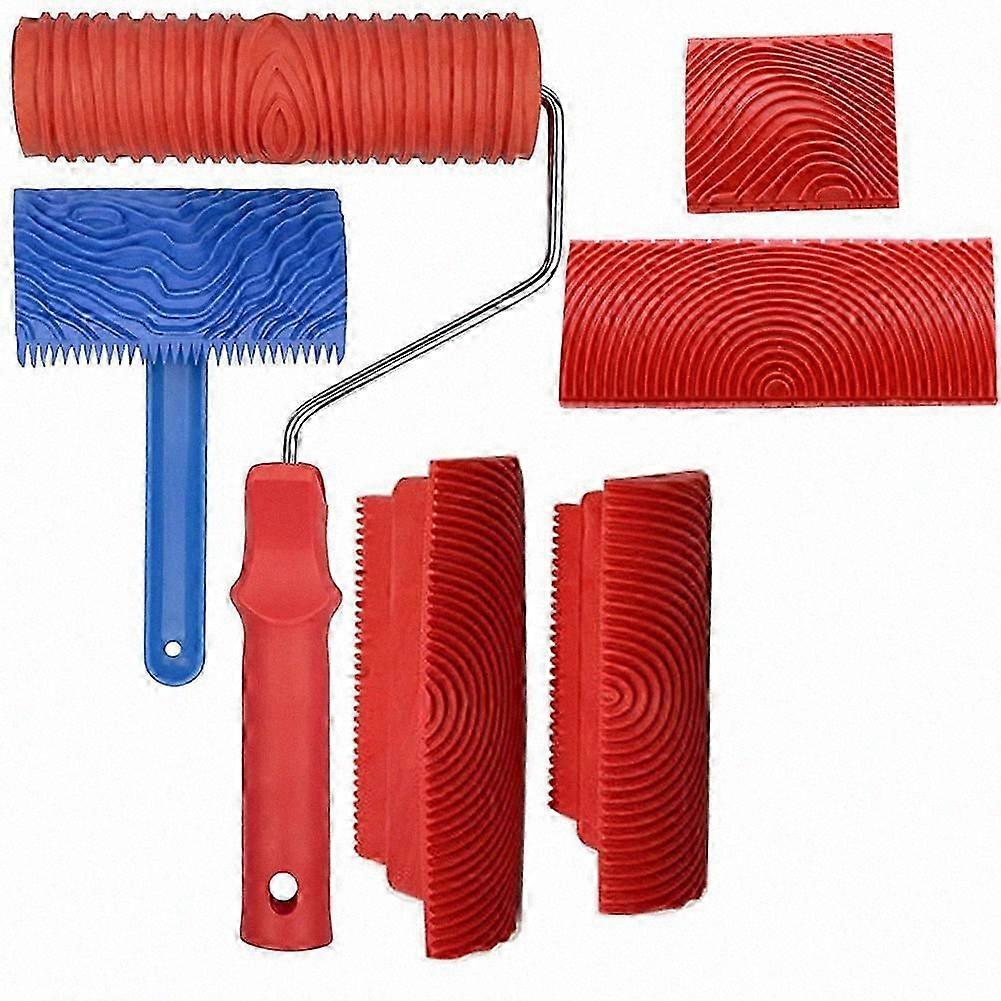 Σετ εργαλείων κόκκων ξύλου, 6pcs 7» εργαλείο ζωγραφικής κοκκοποίησης Εργαλεία μοτίβου ξύλου κυλίνδρων χρωμάτων υφής ξύλου για το χρώμα τέχνης δωματίων τοίχων