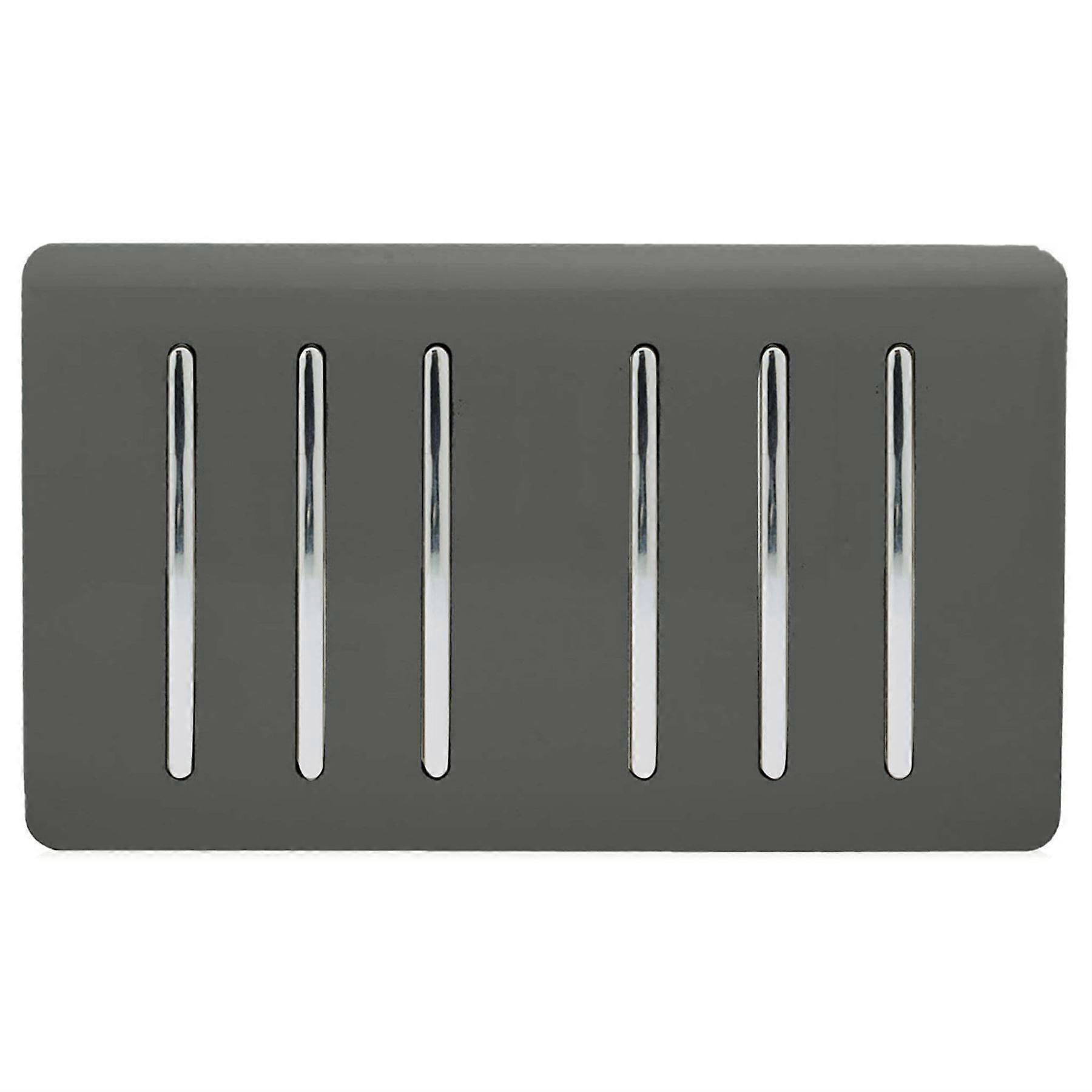 Trendi Artistic Modern Glossy 6 Gang 2 Way Rocker Double Plate Tactile Light Switch Charcoal