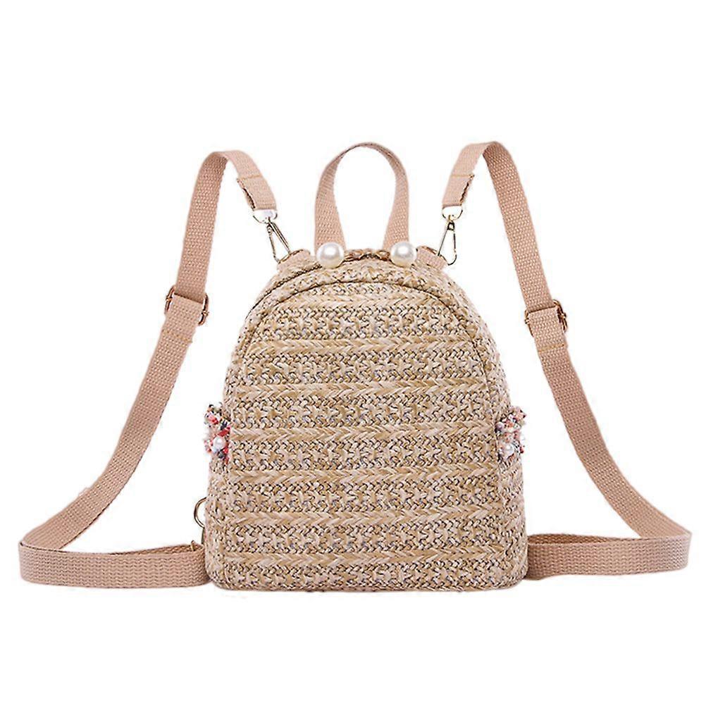 1pc Perle Zipper Paille Tissage Sac à dos Mini Dame Sac à dos de voyage en plein air