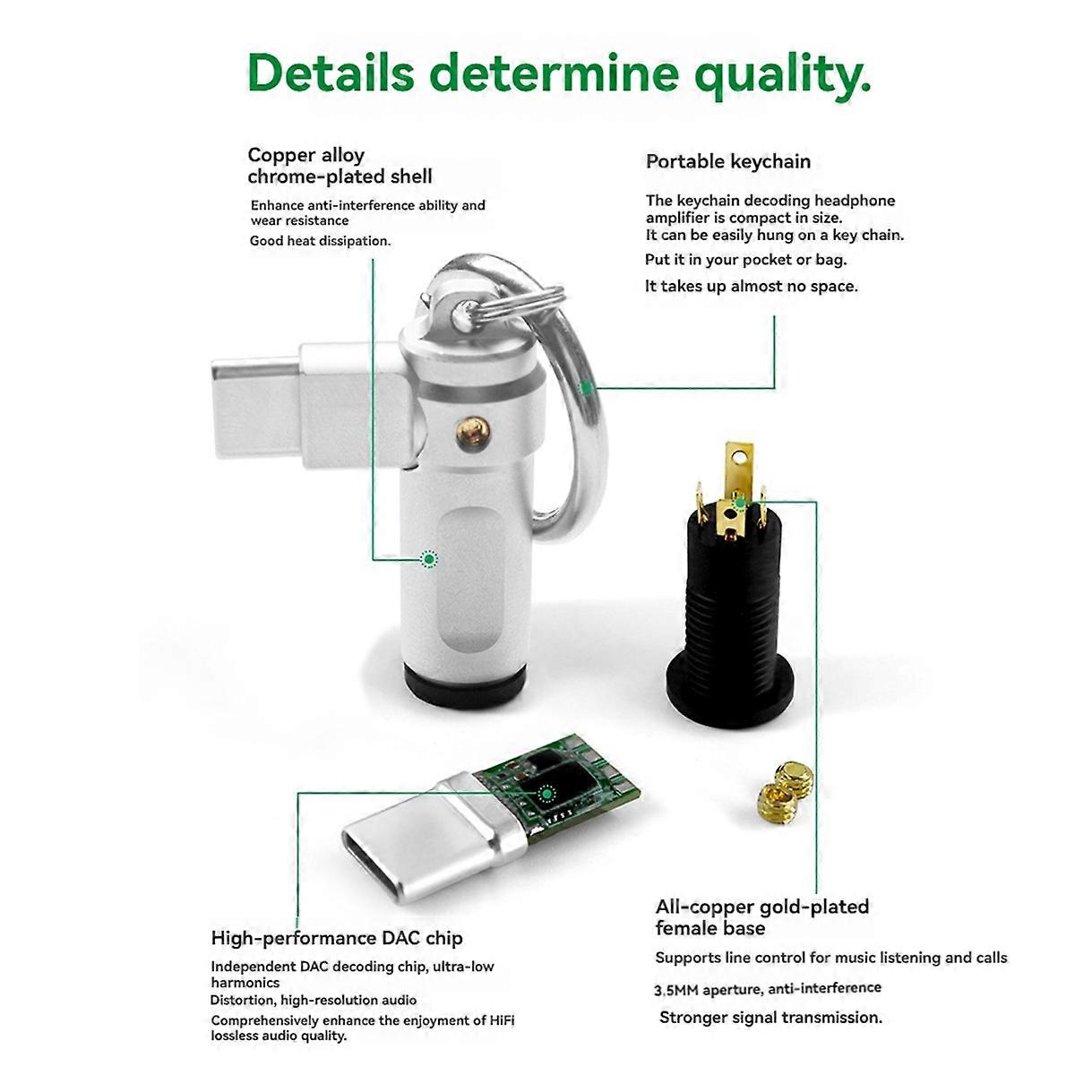Decoding Headphone Amplifier Type-C Small Tail CS43198 Headphone Adapter All Copper Portable Amplifi