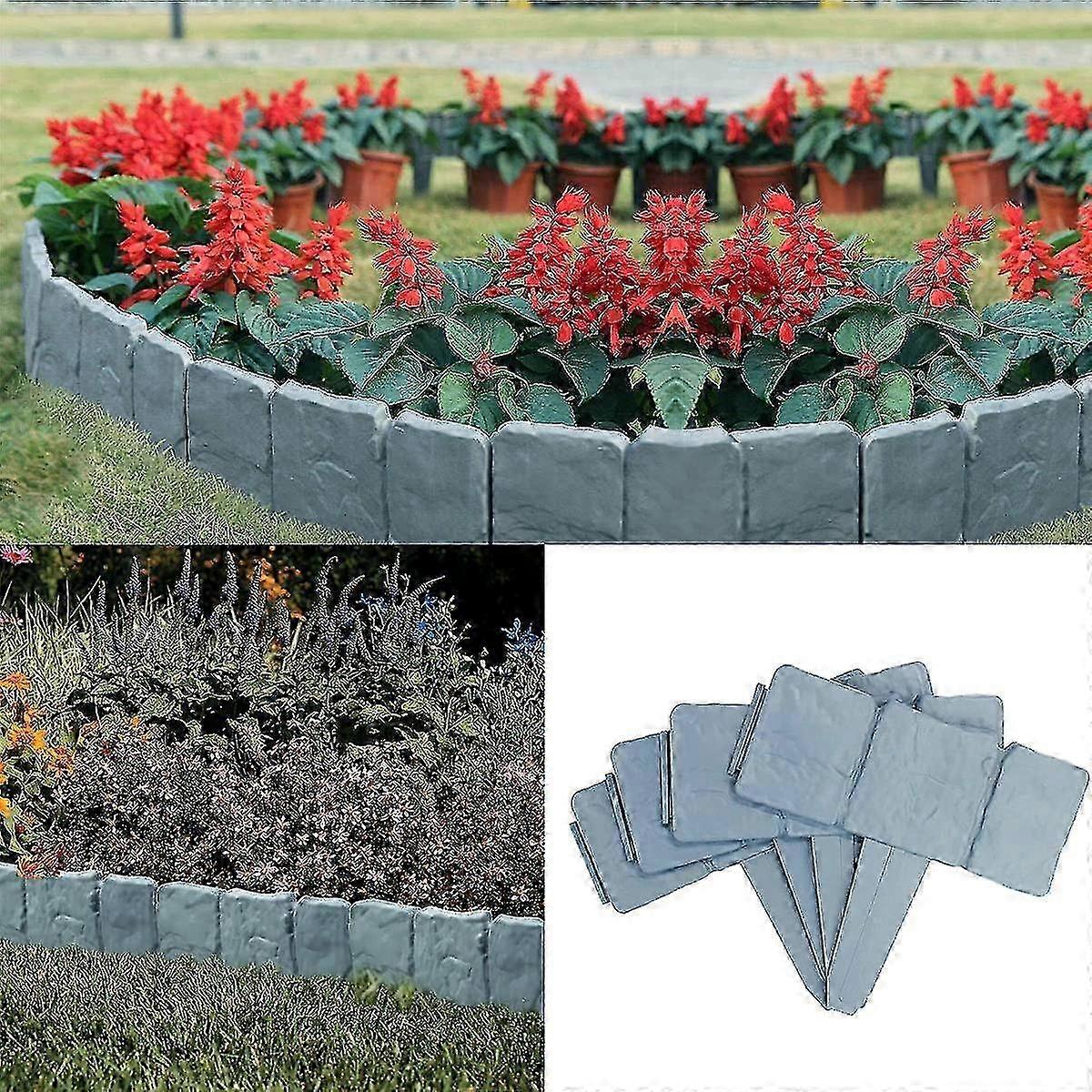 10 Pcs Garden Edging, Garden Lawn Edging Fence Edging Gray Plastic ...