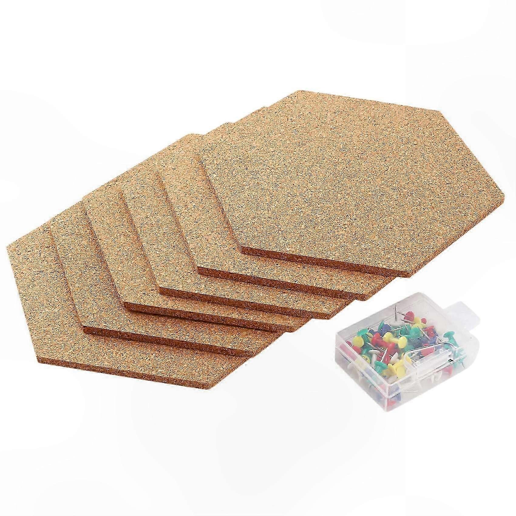 6-Pack Self-Adhesive Cork Hexagon Tiles for Wall Decoration and Memo Board Use