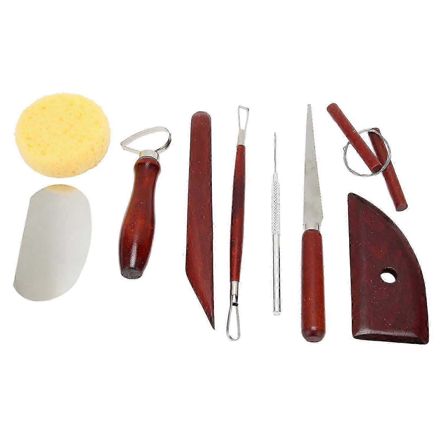 9Pcs Clay Sculpting Tools Stainless Steel Flexible Wooden Handle Modeling Clay Tools for Carving Cra