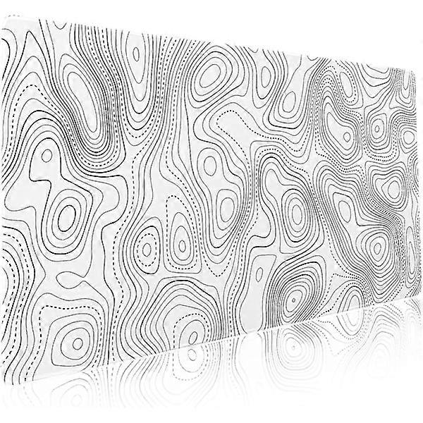 Topographic Contour White Gaming Mouse Pad XXL Geographic Map Lines Extended Desk Mat