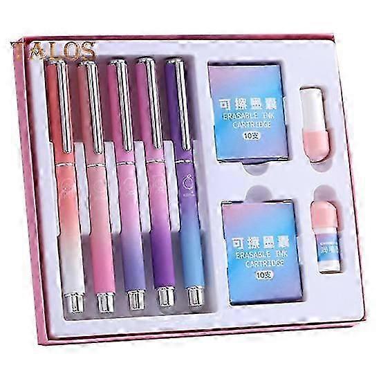 Metal Erasable Pen Set Smooth Writing No Breakages Comfortable Grip Design Fountain Pens 5 Pens 20 Ink Cartridges 4 Nibs 1 Polisher Set