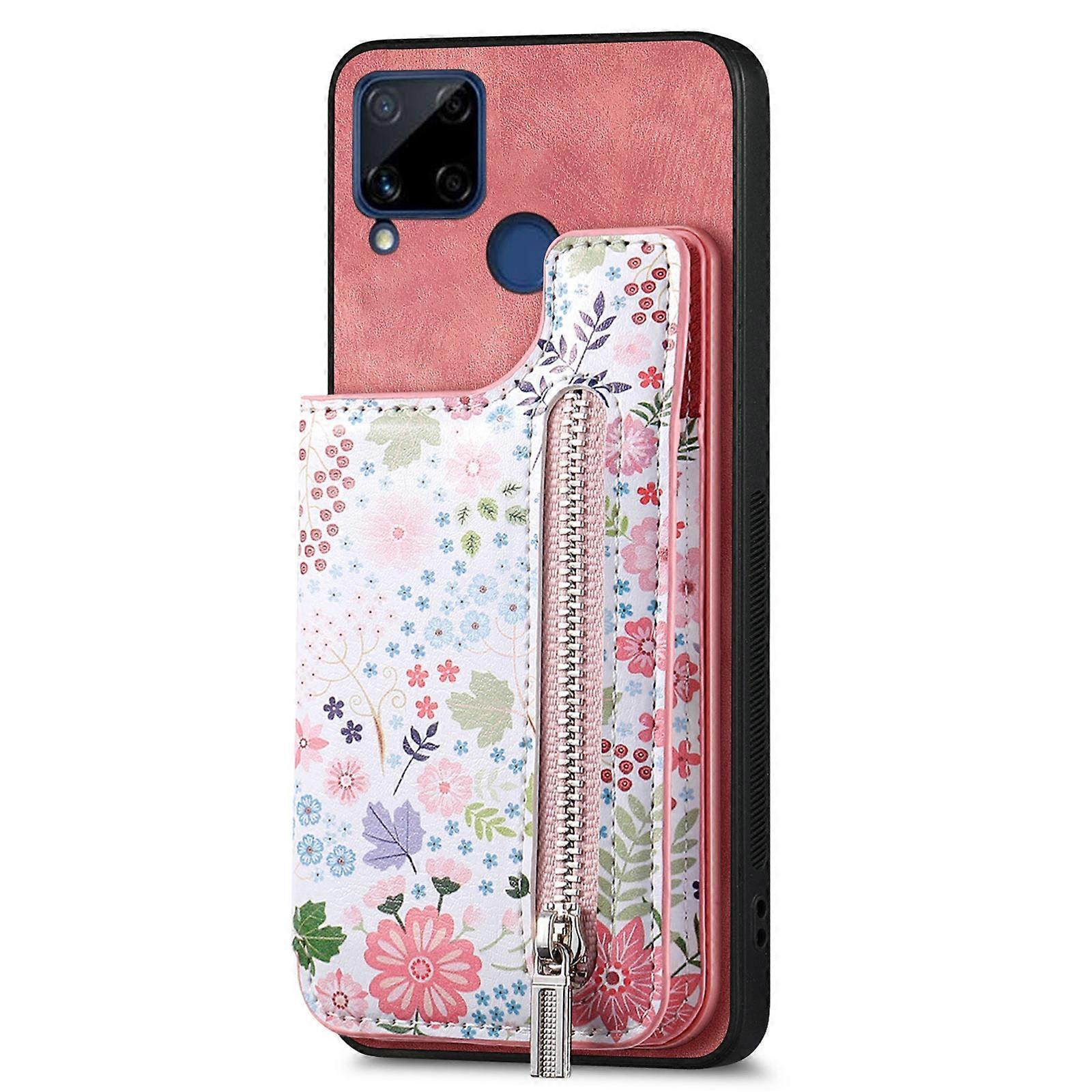 Retro Painted Zipper Wallet Back Phone Case