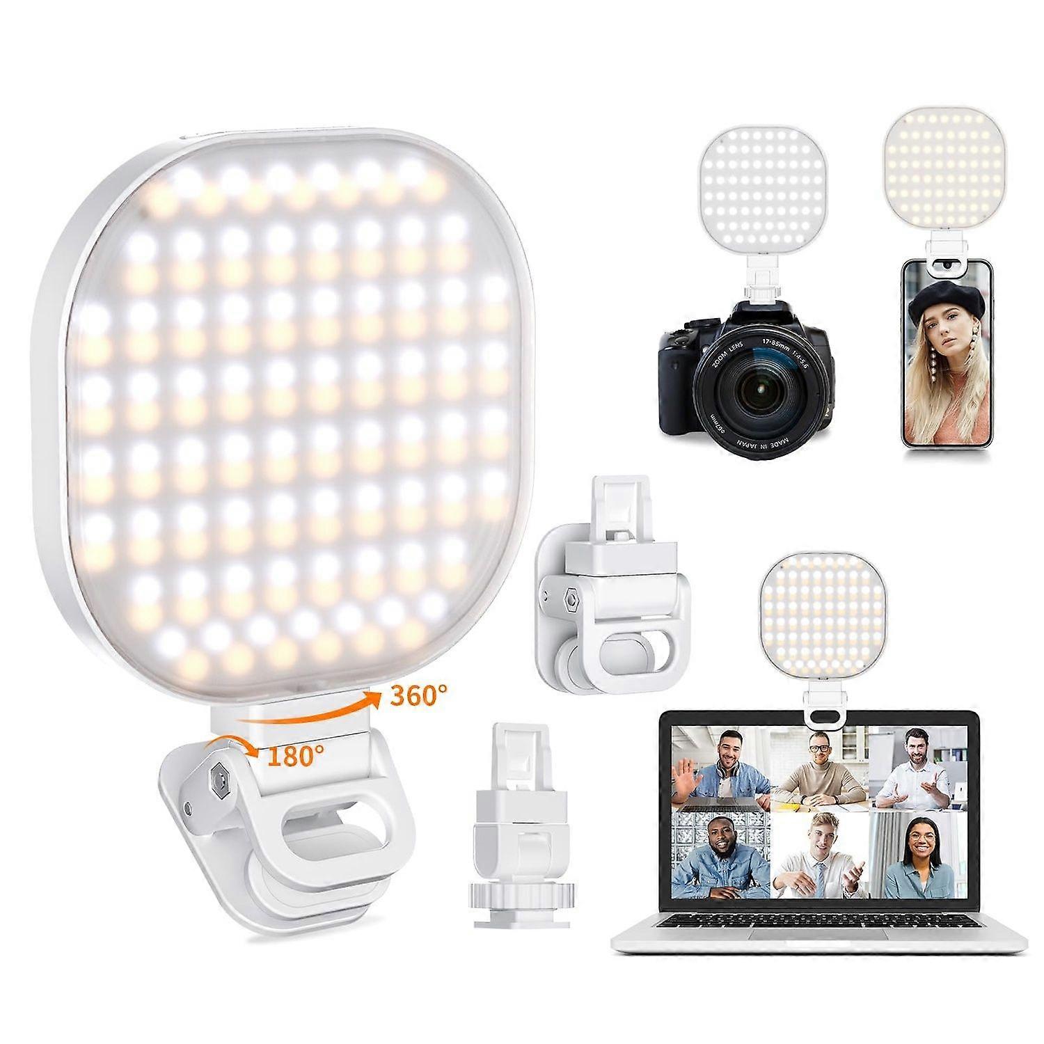 142 LED Mobile Phone Selfie Light, High Power Rechargeable Clip-on Fill Light, Portable, with 3 Light Modes 10 Brightness Levels Color Settings [White