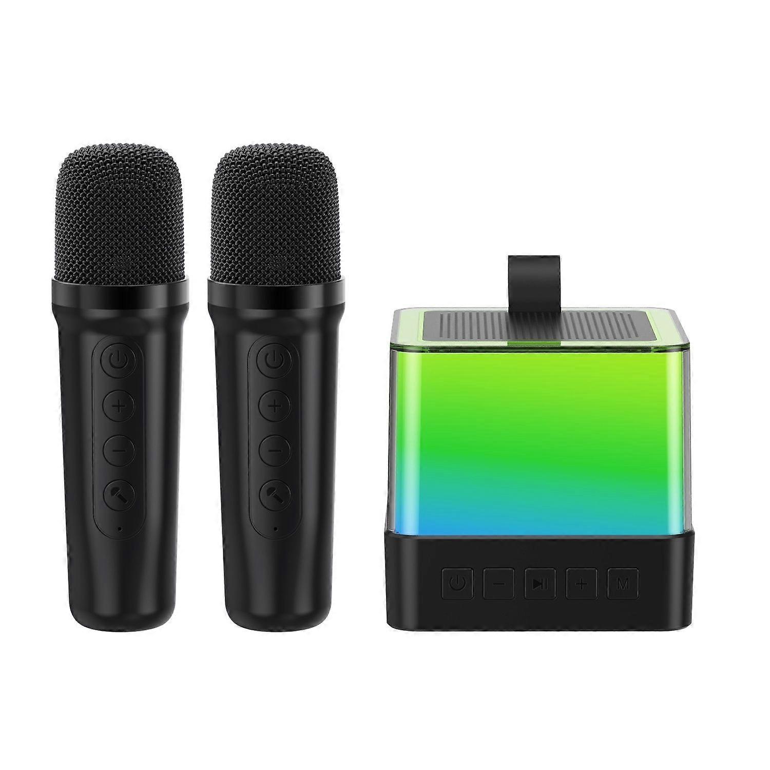 Mini Karaoke Machine for Kids Adults - Portable Bluetooth Karaoke Speaker Set with 2 Wireless Microphones and RGB Lights(Black)