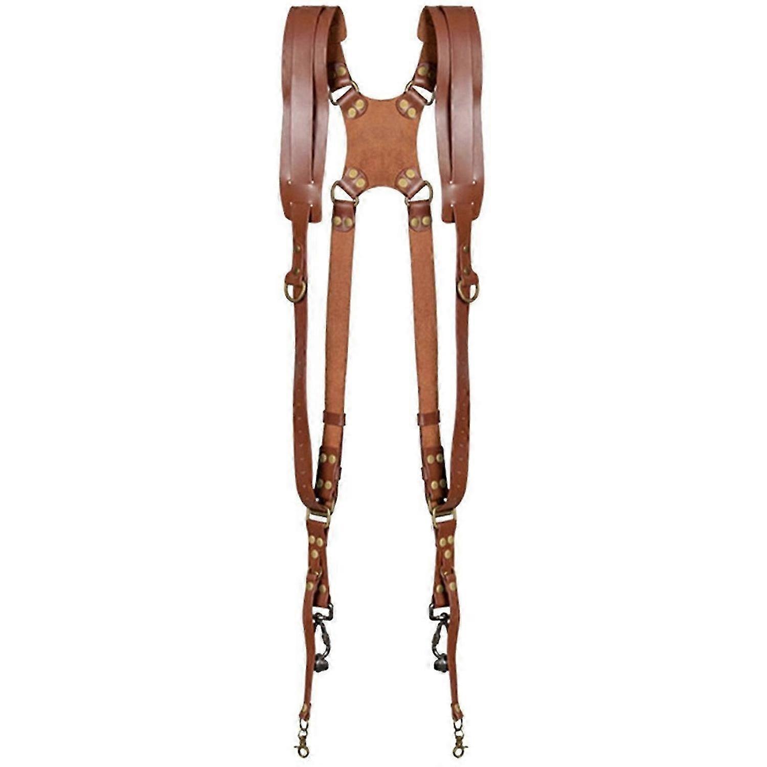 Double Shoulder Camera Strap Adjustable Camera Shoulder Belt Brown