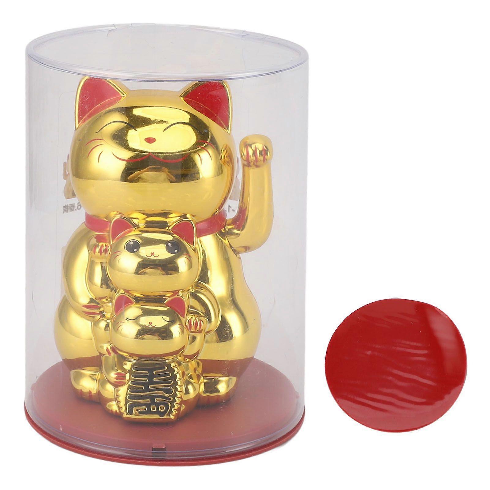 Solar Waving Arm Fortune Cat 4.5in Lucky Cat Hand Waving Ornament Smiling Chinese Fengshui Wealth Desktop Decor for Shop Dashboard