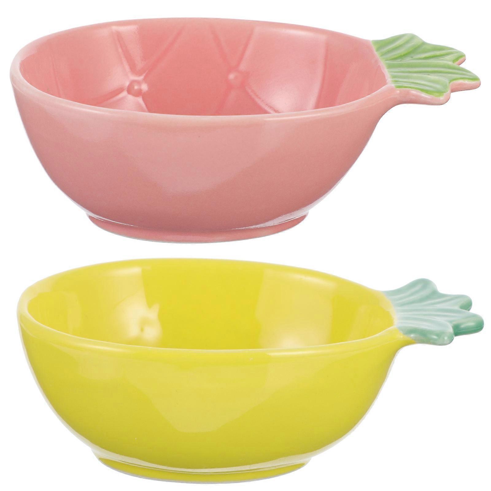 Yellow Pineapple Shape Flavor Dish Ceramic Tableware 2Pcs