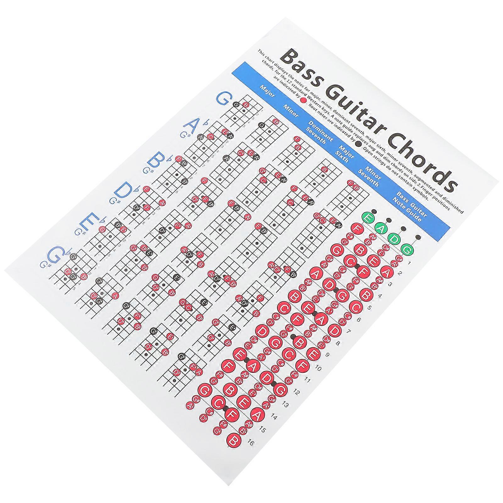 Guitar Chord Chart Electric Bass Finger Guide Chart Chord Familiarization Assorted Color 57.00X41.00X0.01CM 1Pack