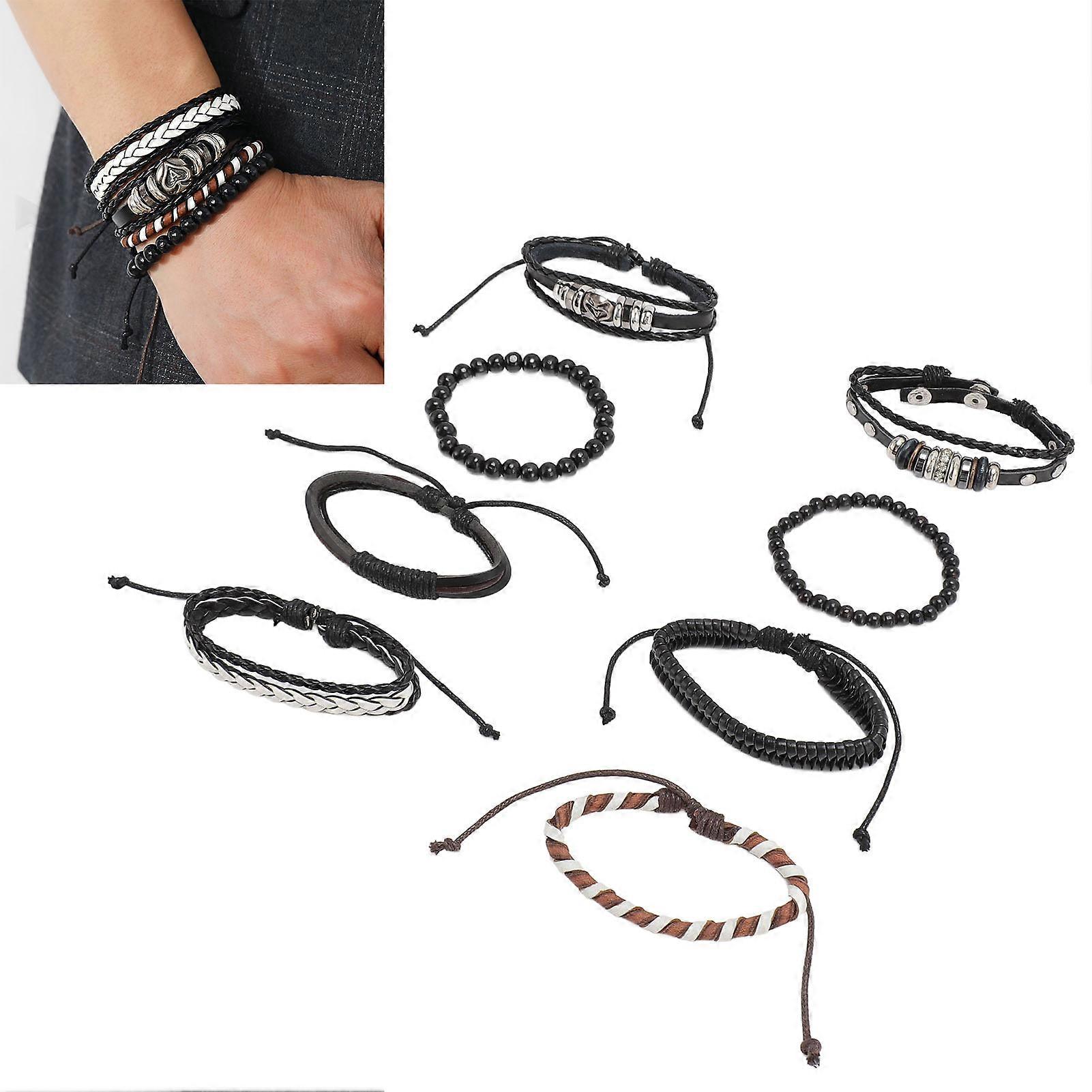 Multi Layer Braided Black PU Leather African Beaded Bracelet Unisex