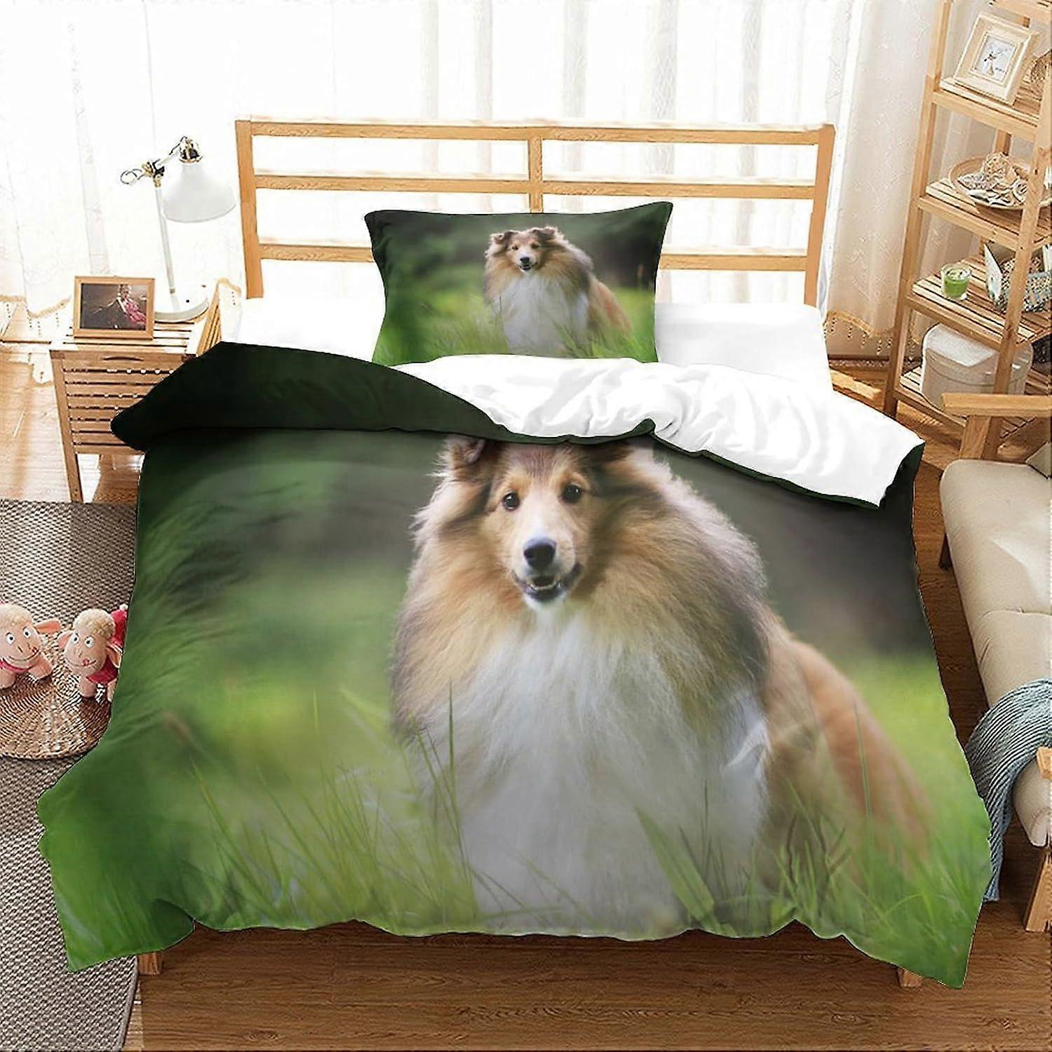 Bedding Single Bed Set Border Collie Printed Duvet Cover Super Soft Microfiber Bedding Set with Zipper with Pillowcases Quilt Cover Hypoallergenic for
