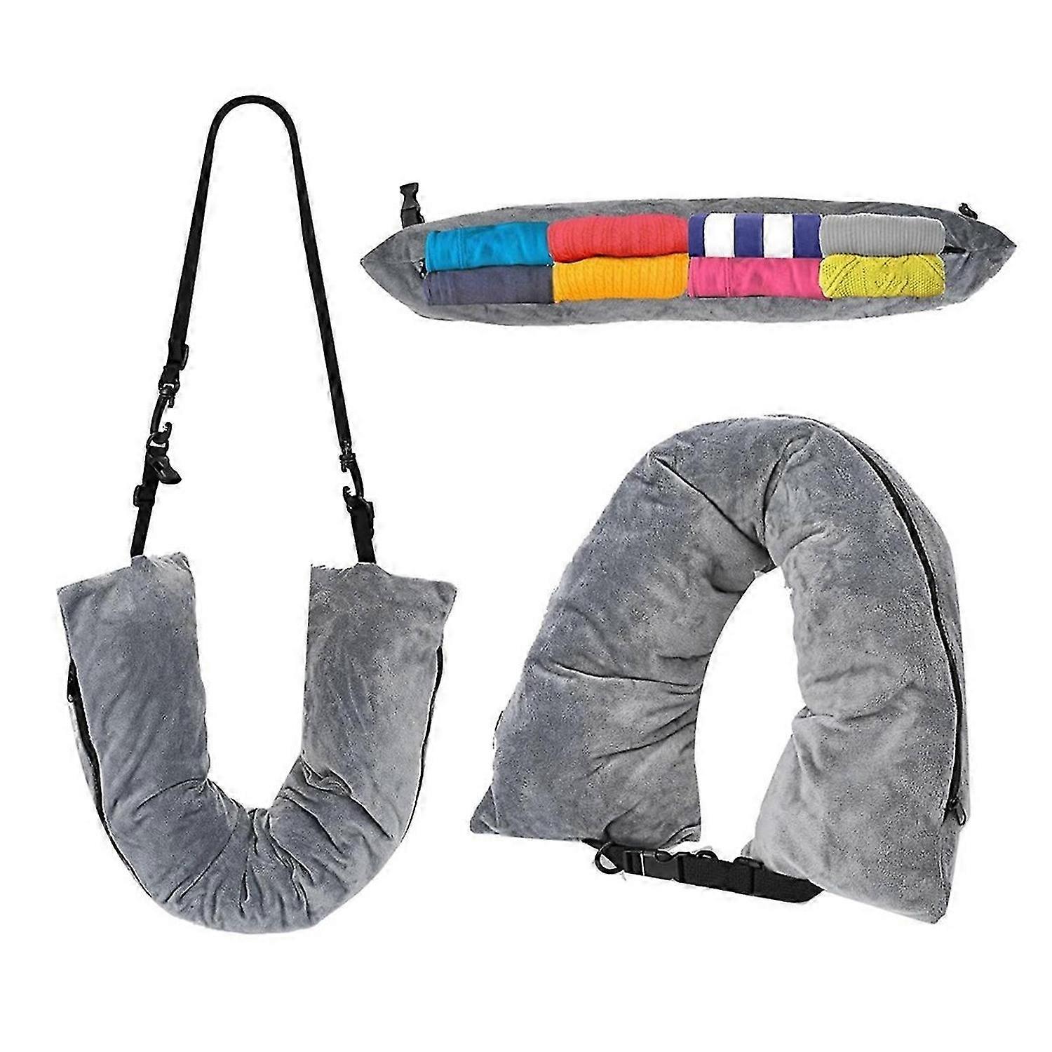 Travel Neck Pillow Stuffable with Clothes,Stuffable Neck Pillow grey