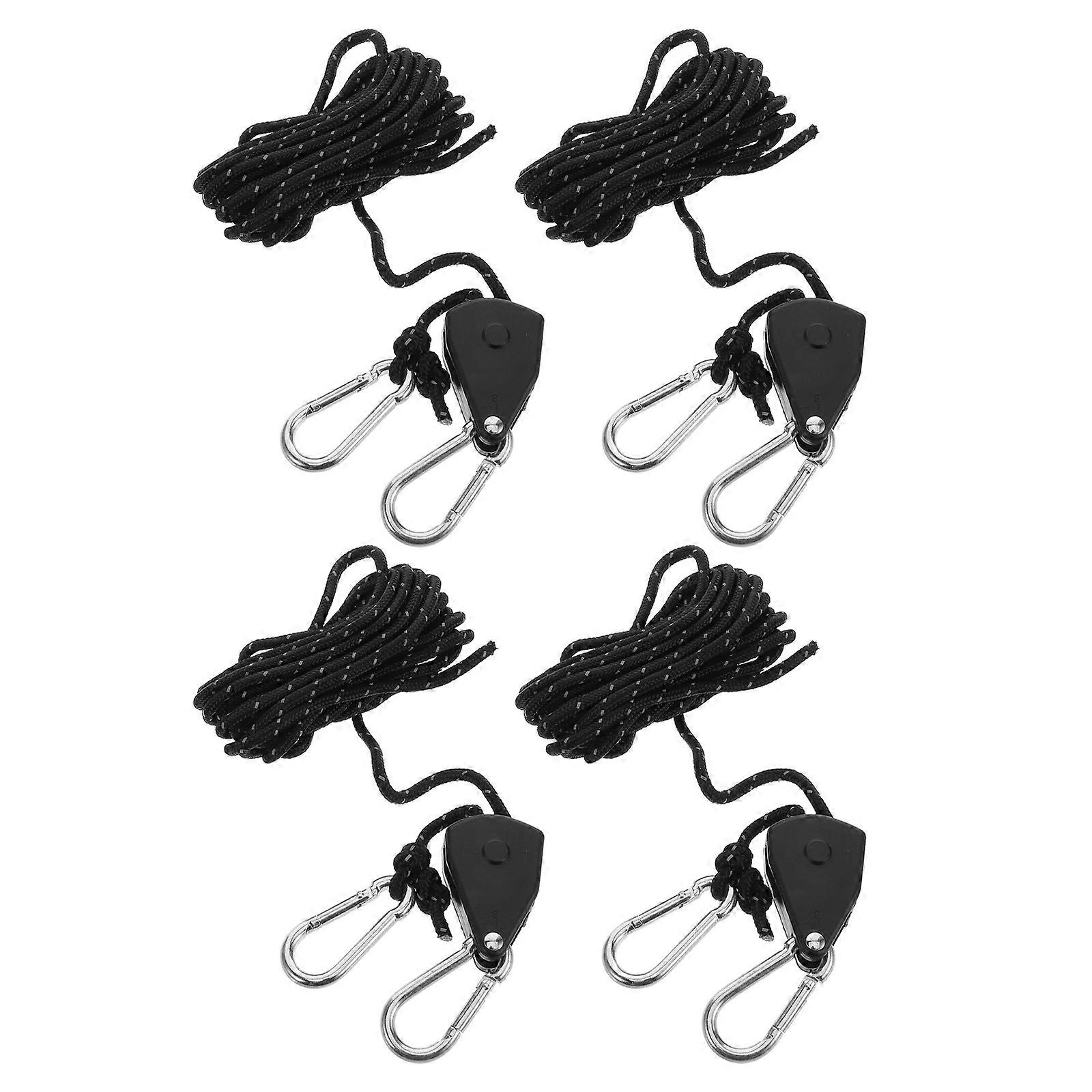 Black Tent Cord Tensioner for Outdoor Use 4Pcs Adjustable Camping Rope Set