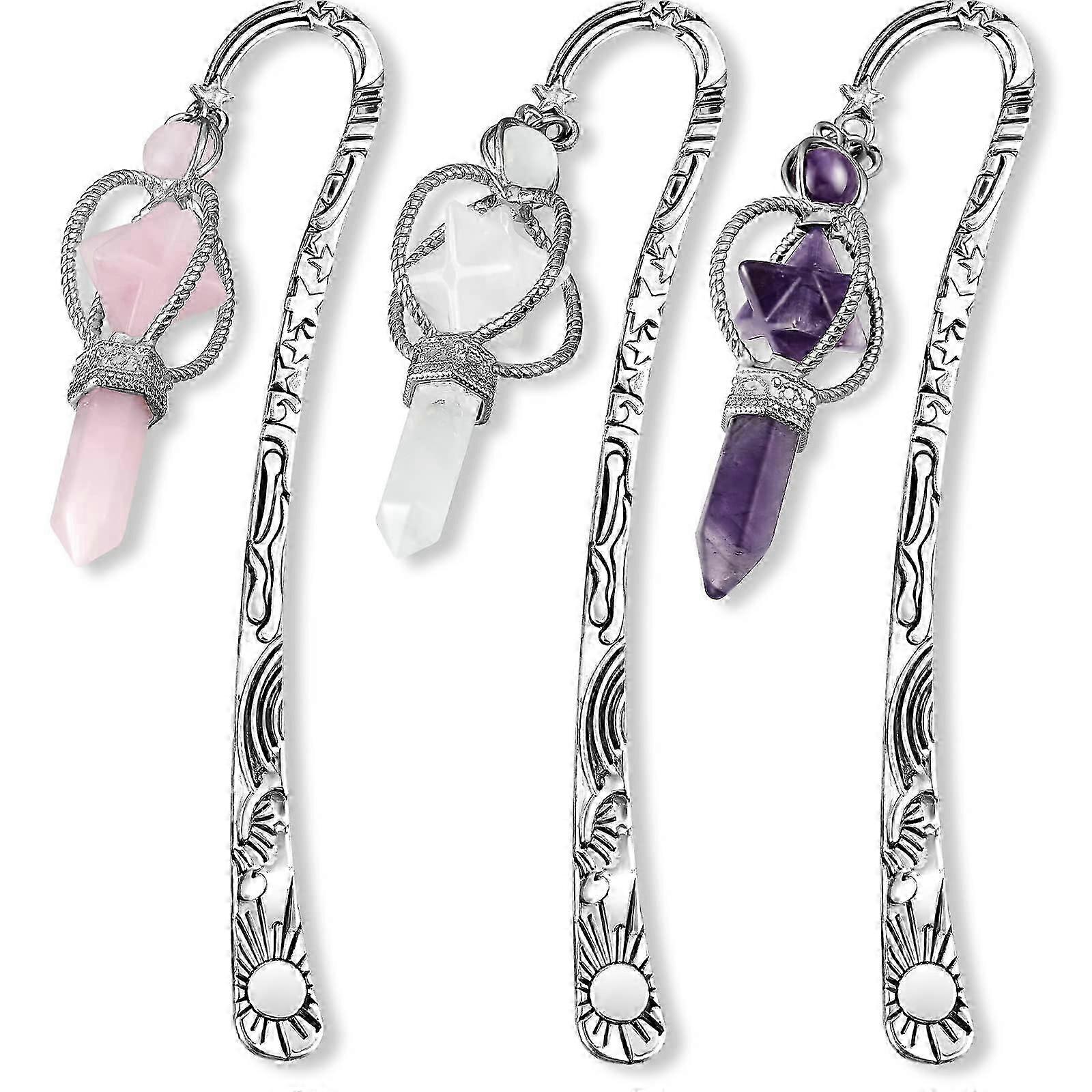 LINJOU Silver Metal Bookmarks Hexagonal Pointed Beading Bookmarks Silver Beading Bookmark