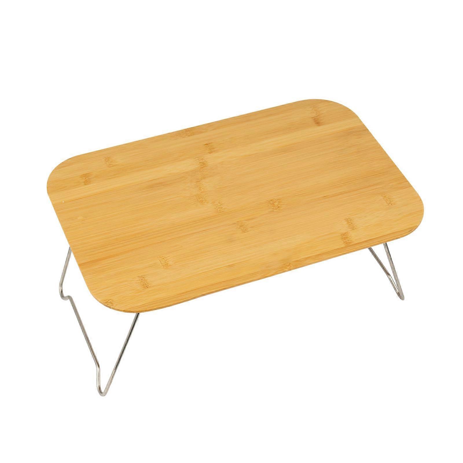 Folding Bamboo Desk With 201 Stainless Steel Frame Portable Foldable Table For Camping, Home Office, Events