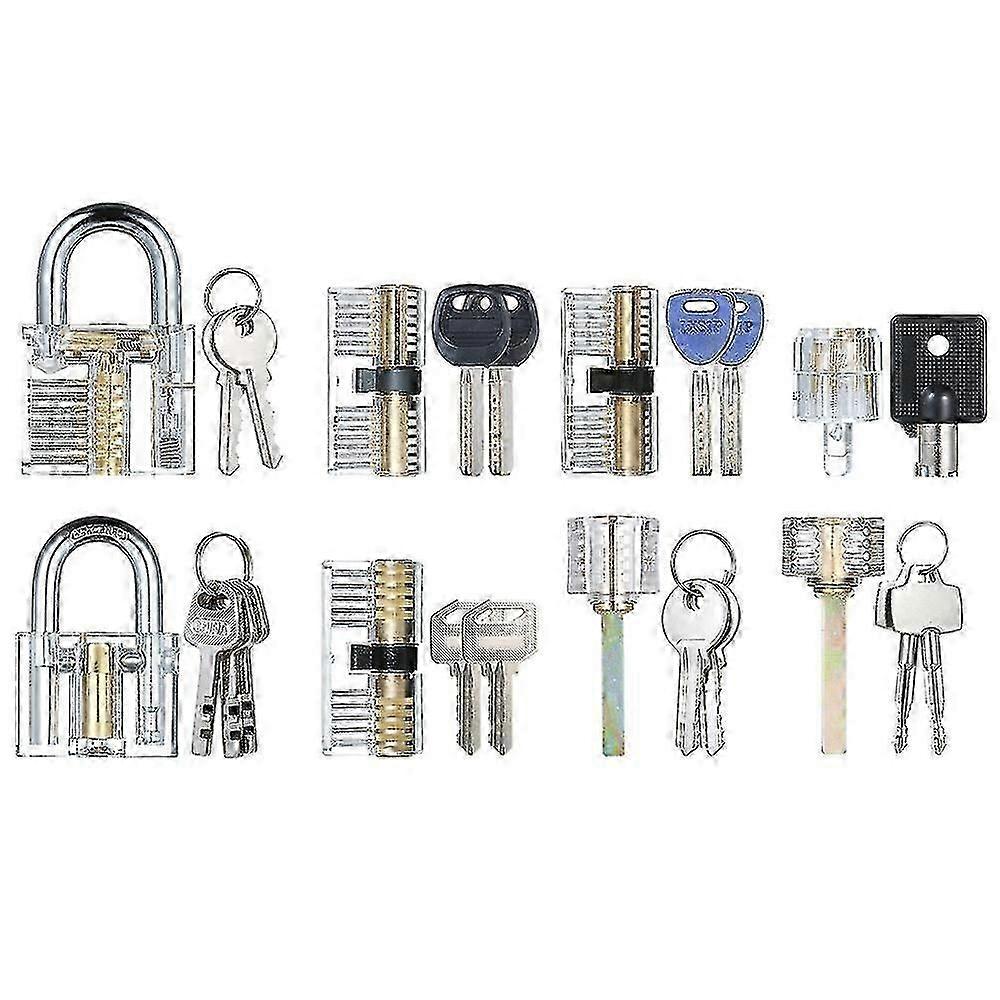 8 PCS Visible Practice Lock Set Transparent Padlock Tubular Lock Picking Training Locksmith Tools Lo