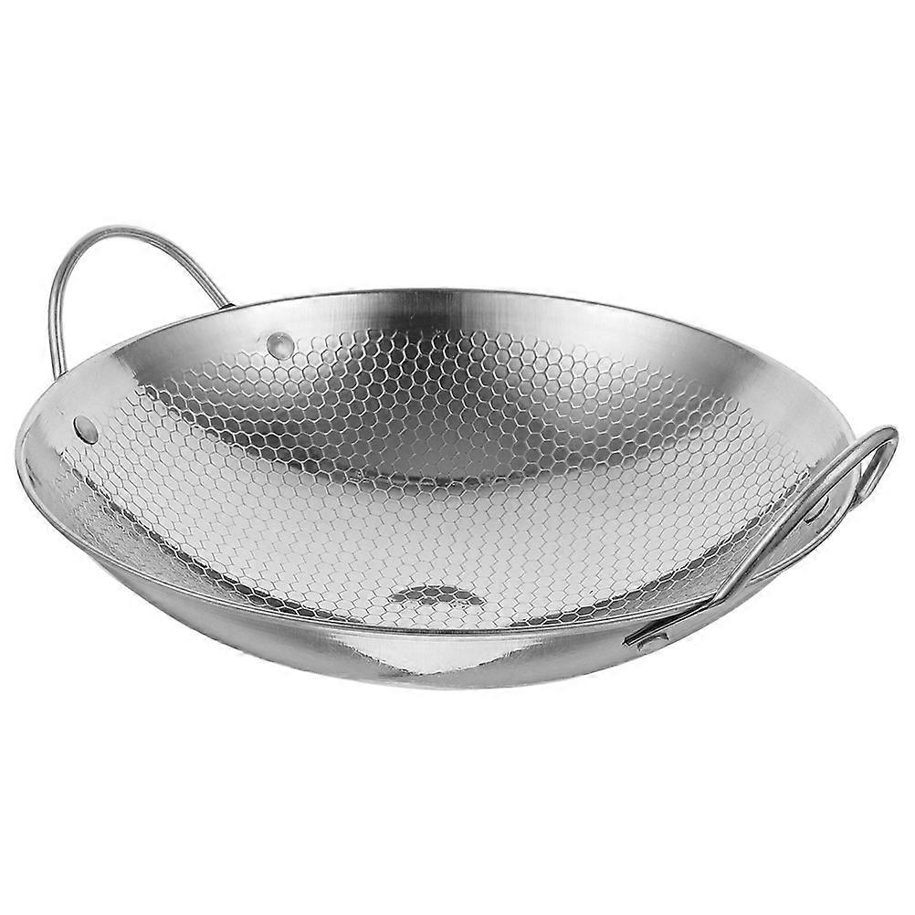 Wok Pans Nonstick Restaurant Pan Round Bottom High Temperature Tolerance Silver Color 10.8×9.3×2.4in 1Set