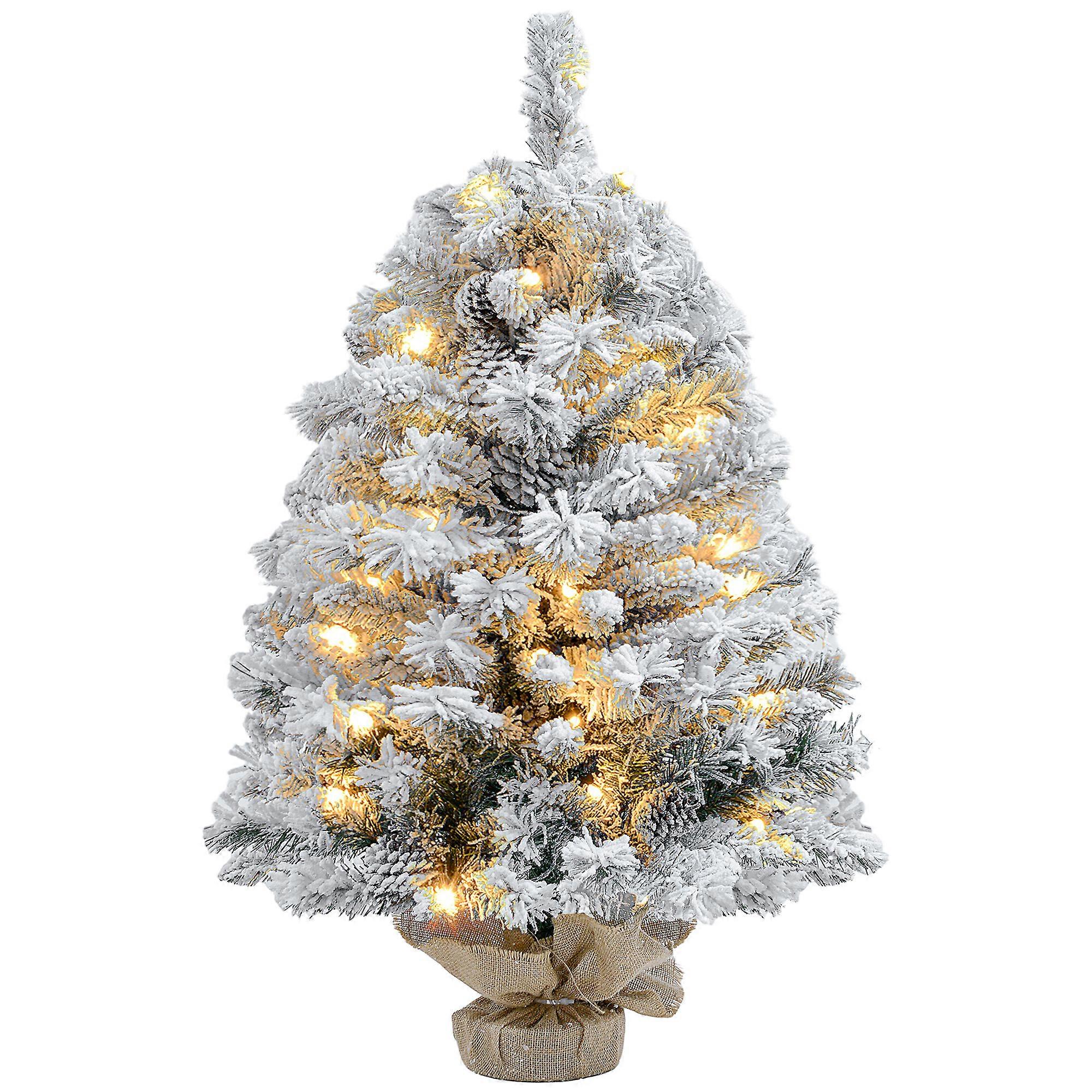 HOMCOM 92cm Christmas Tree LED Lights Snow Branches Pine Cones Concrete Base