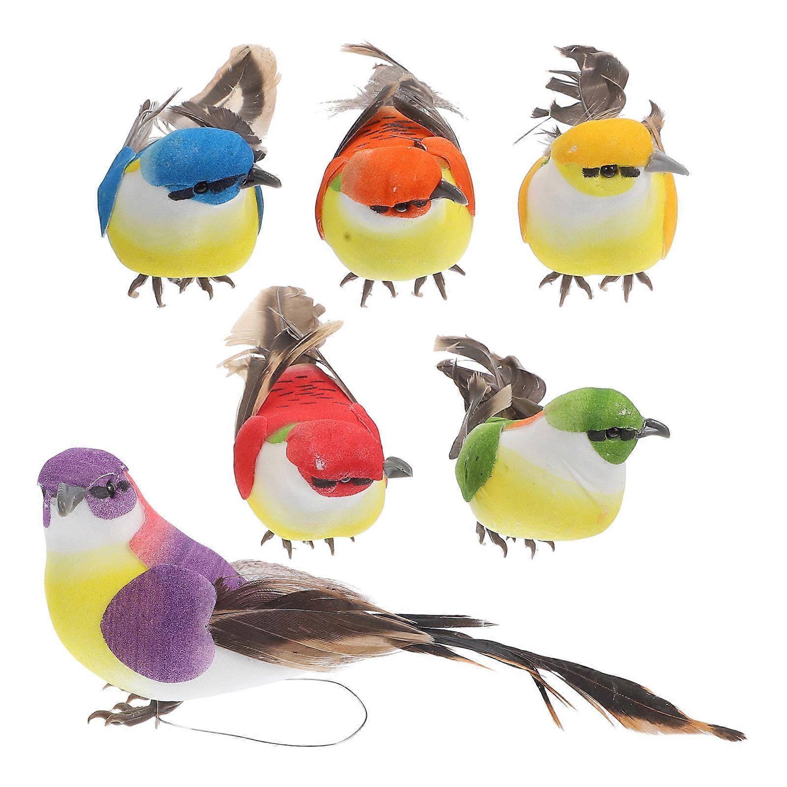 Artificial Bird Decors for Garden 6Pcs Colorful Small Bird Ornaments