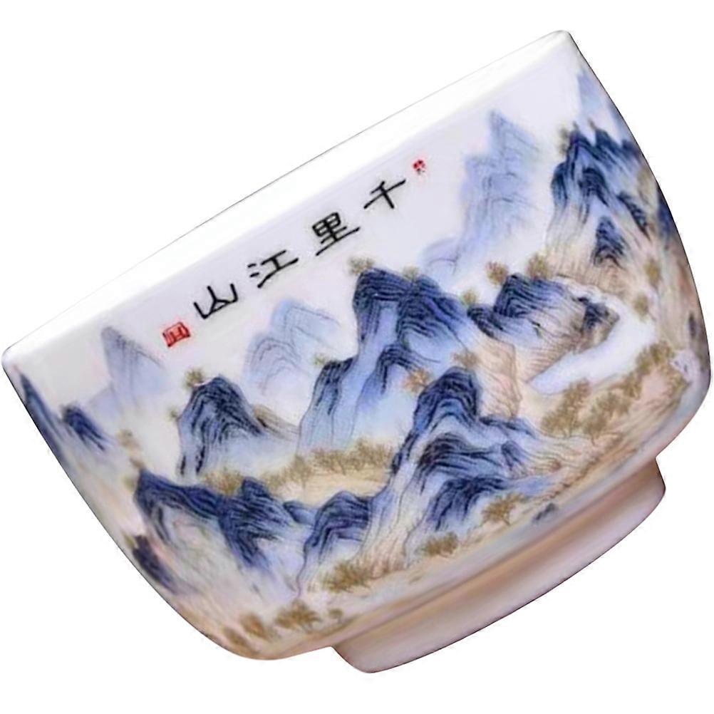 Landscape Pattern Ceramic Tea Cup for Tea Ceremony Hand Painted 2Pcs