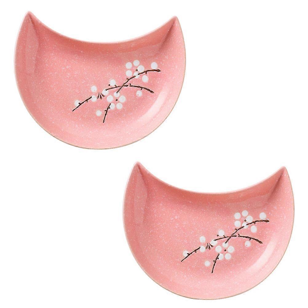 Pink Ceramic Food Tray for Storage Use 2Pcs Creative Moon Shape Sushi Dish