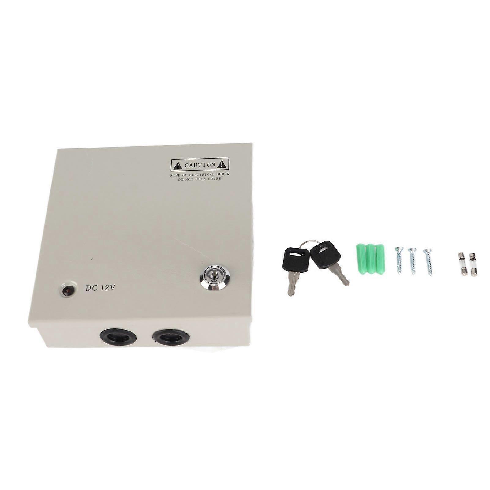 CCTV Power Box Electrical Supply Distribution Junction 12V 4 Channel 5A Fuse 110V 220V With Metal Box AC Plug Lock