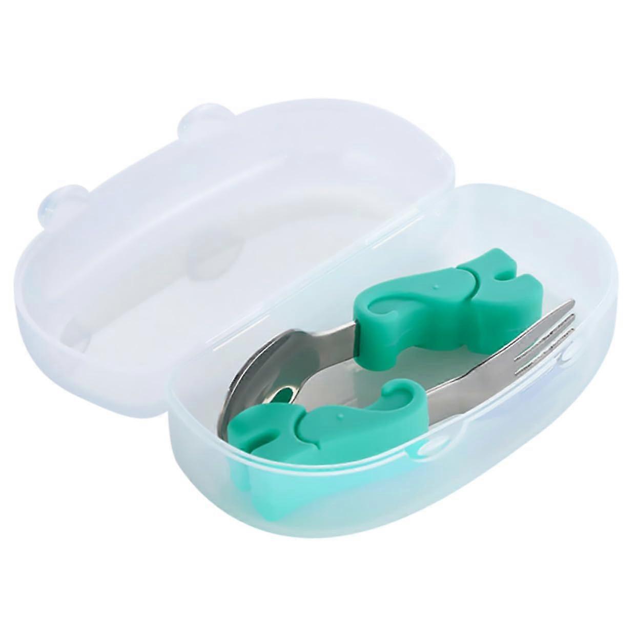 Stainless Steel Fork And Spoon For Training With Soft Silicone Handle, Tableware Grade Kids Utensils In Storage Box
