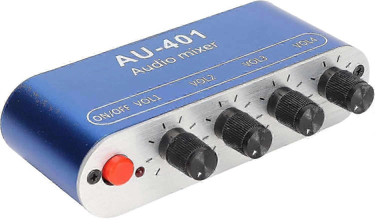 Mini Audio Mixer, 4 Channel Line Mixer with 3.5mm Stereo Jack, 4 Input 1 Stereo Output & Volume Adjustment, DC 5V-12V Stereo Mixer