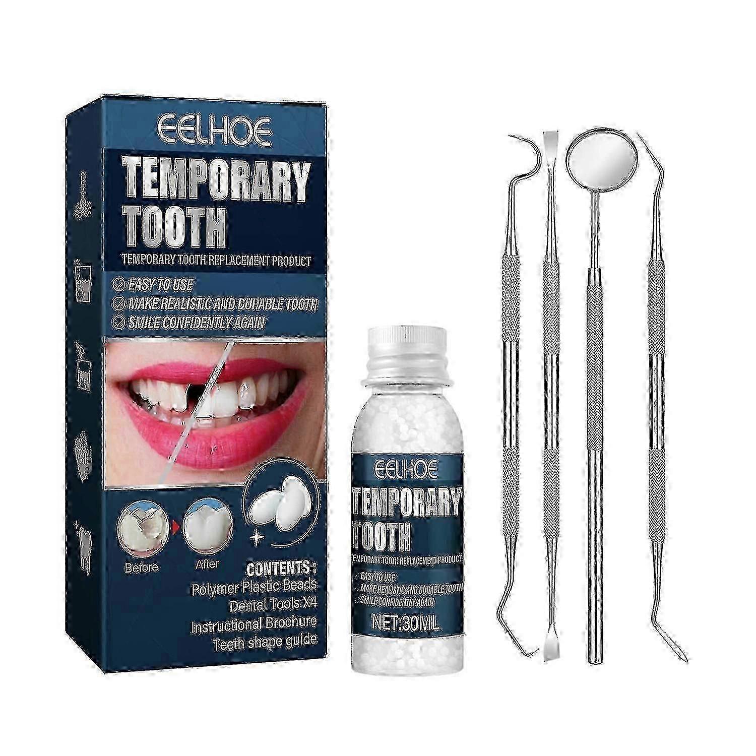 EELHOE 30ml Moldable Teeth Glue 4 Dental Tools Temporary Tooth Filling Set Difficult to Deform Smile -