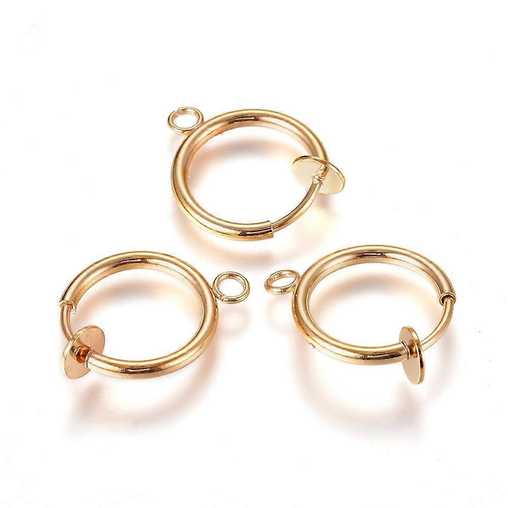 5pc 304 Stainless Steel Clip-on Earring Findings For Non-pierced Ears with Loop & Spring Findings Golden 17x13x4.5mm Hole: 1.8mm