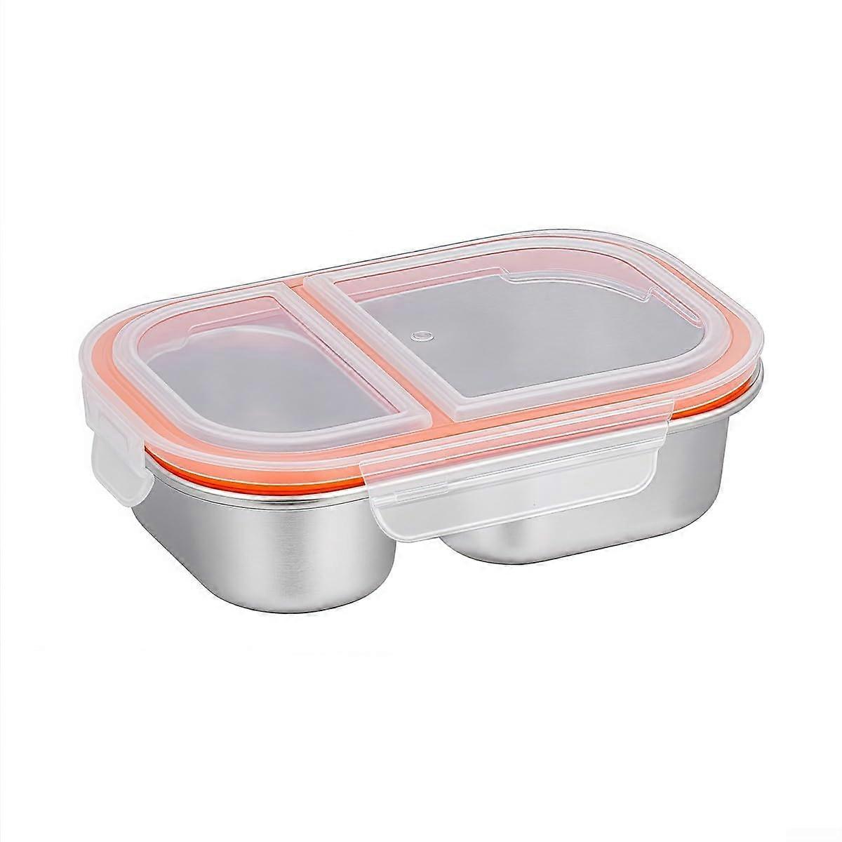 Stainless Steel Snack Container With Two Compartments Leak Proof Seals White