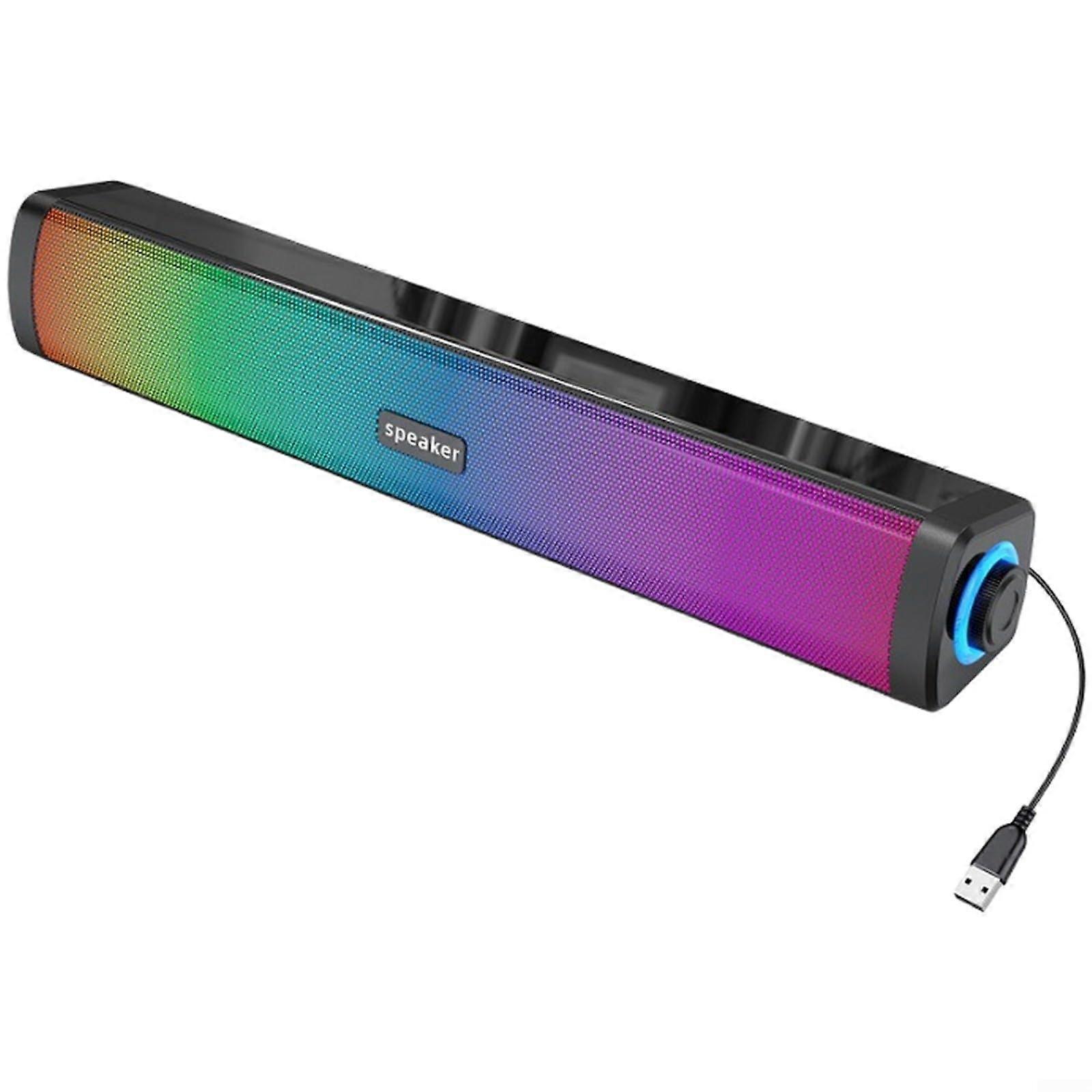 USB Wired RGB Light Speaker Aux Input Soundbar Dual 3W Stereo Compact PC and Laptop Audio Enhancement