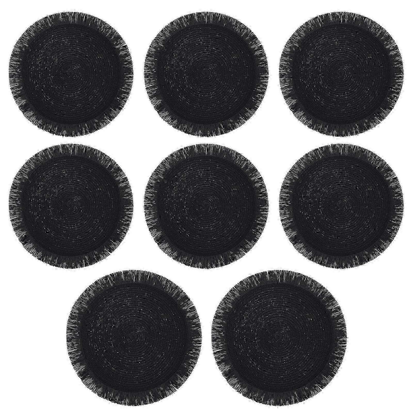 15" Round Black Paper Braided Placemats - Set of 8 Handmade