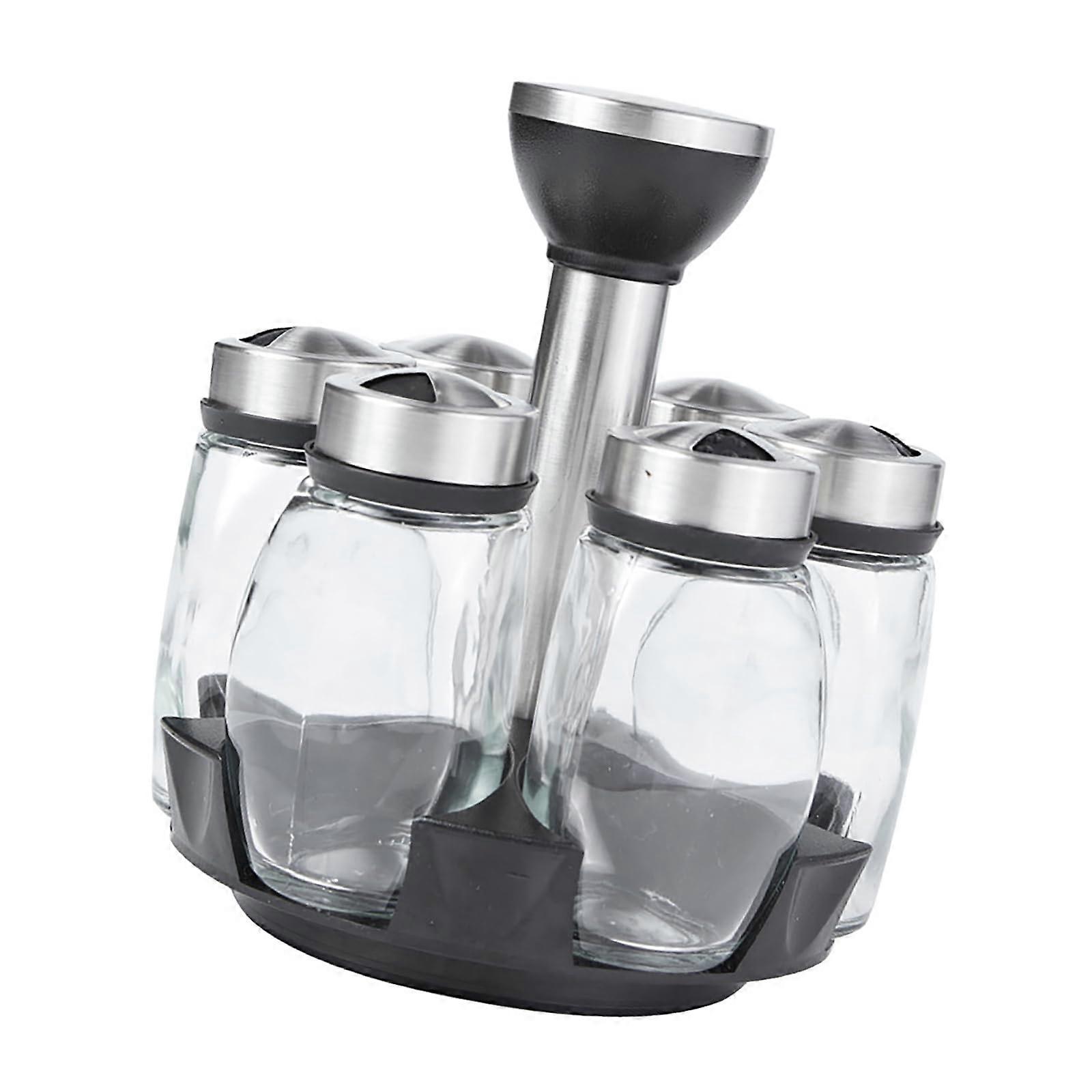 Salts Shaker Holder Revolving Countertop Spices Rack With Jars Rotating Spice Organizer For Kitchen Storage