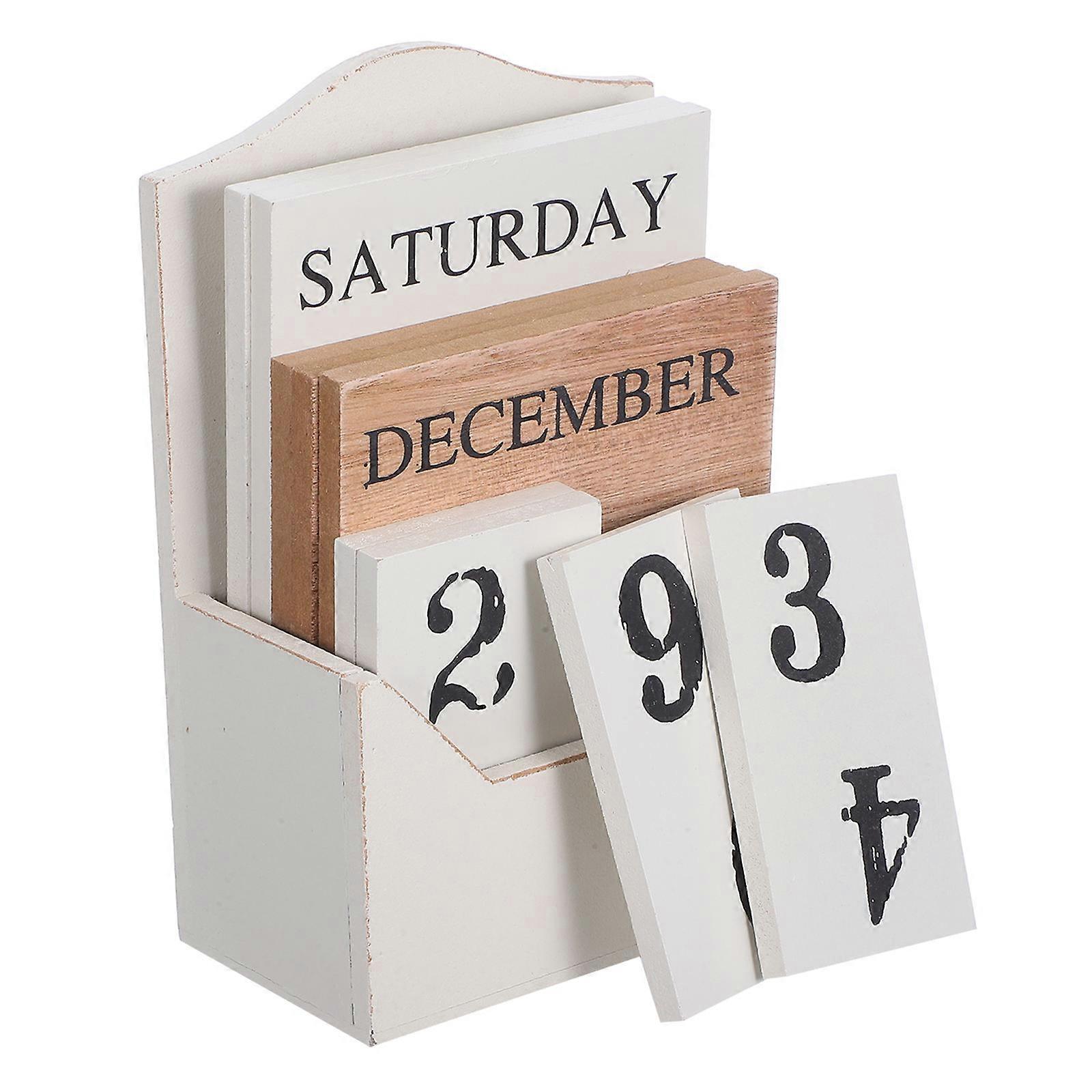 Desk Perpetual Calendar Wooden Block Calendar Manual Date Display