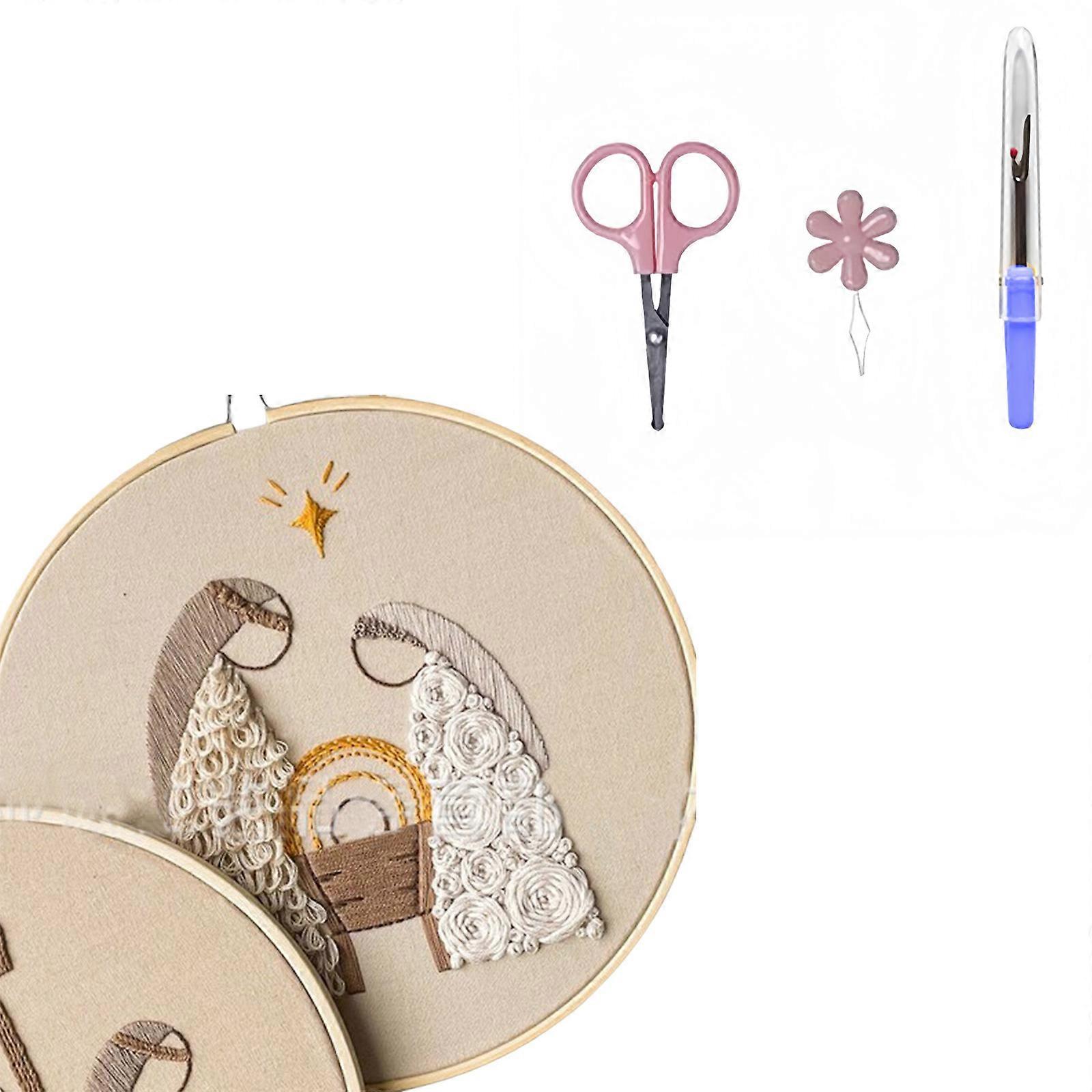 Nativity Theme Embroidery Set Beginner Embroidery Craft Set with Instruction Embroidery Hoop Thread Needle and Scissors Multicolor
