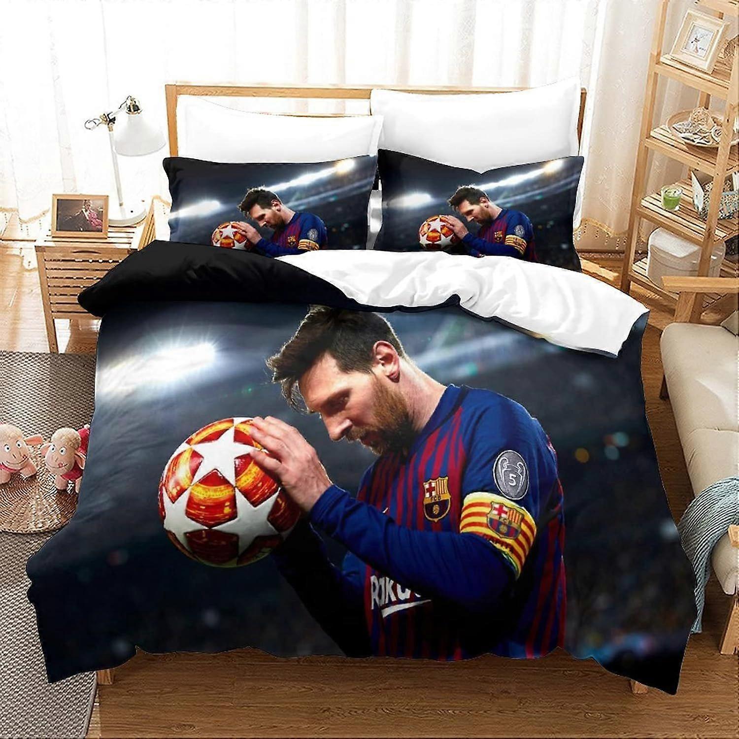 Clube de futebol 3D impresso colcha capa Messi design edredom conjunto de roupa de cama, microfibra macia, zíper escondido meninos e meninas solteiro