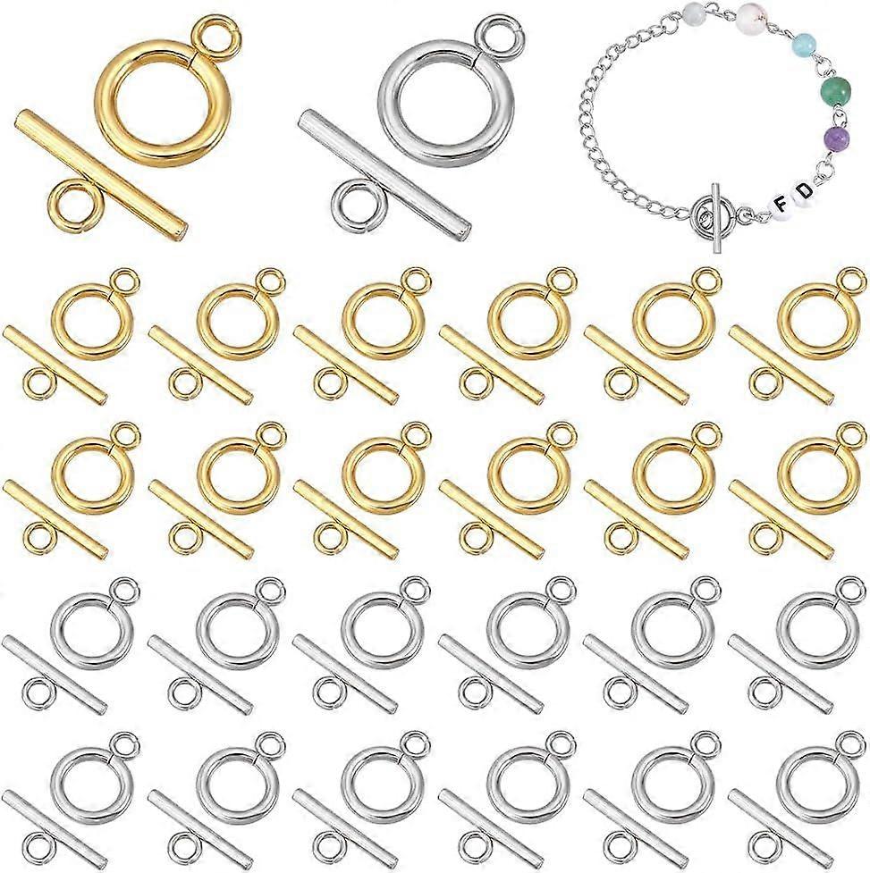 30 Sets Toggle Clasps 12mm OT Clasps 304 Stainless Steel T Bar Clasps Closure Clip Circle Clasp Connector Jewelry Clasps Closure for Necklaces Bracele