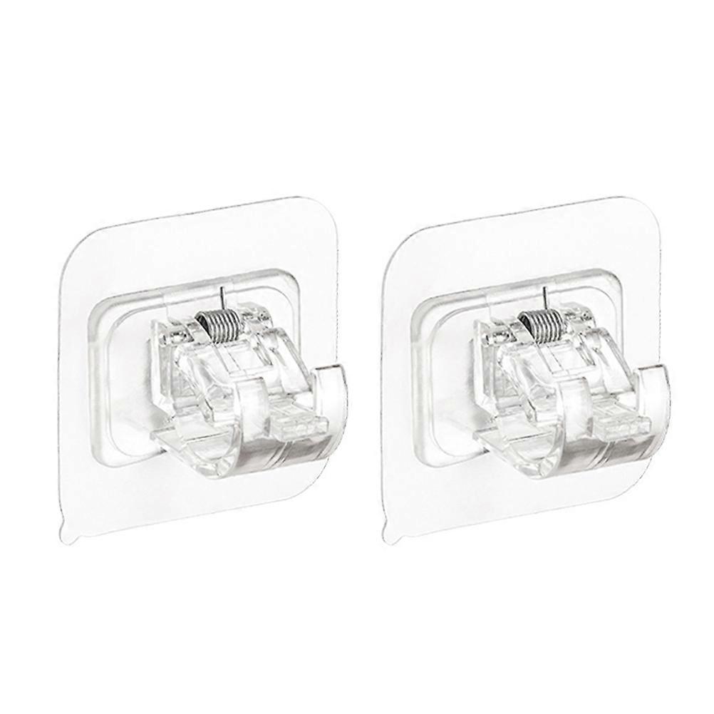 Curtain Rod Hooks for Fixing Use 2Pcs Transparent ABS Sticky Hooks with Spring